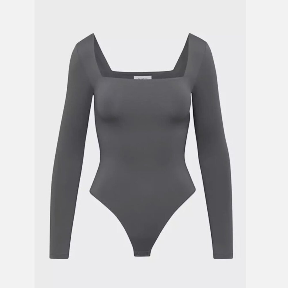 Aritzia Babaton Contour Elegant Charcoal Square Neck Long Sleeve Bodysuit - Picture 1 of 8